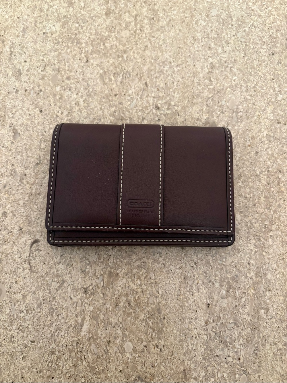 Coach Brown Leather Trifold Wallet with Contrast Stitching